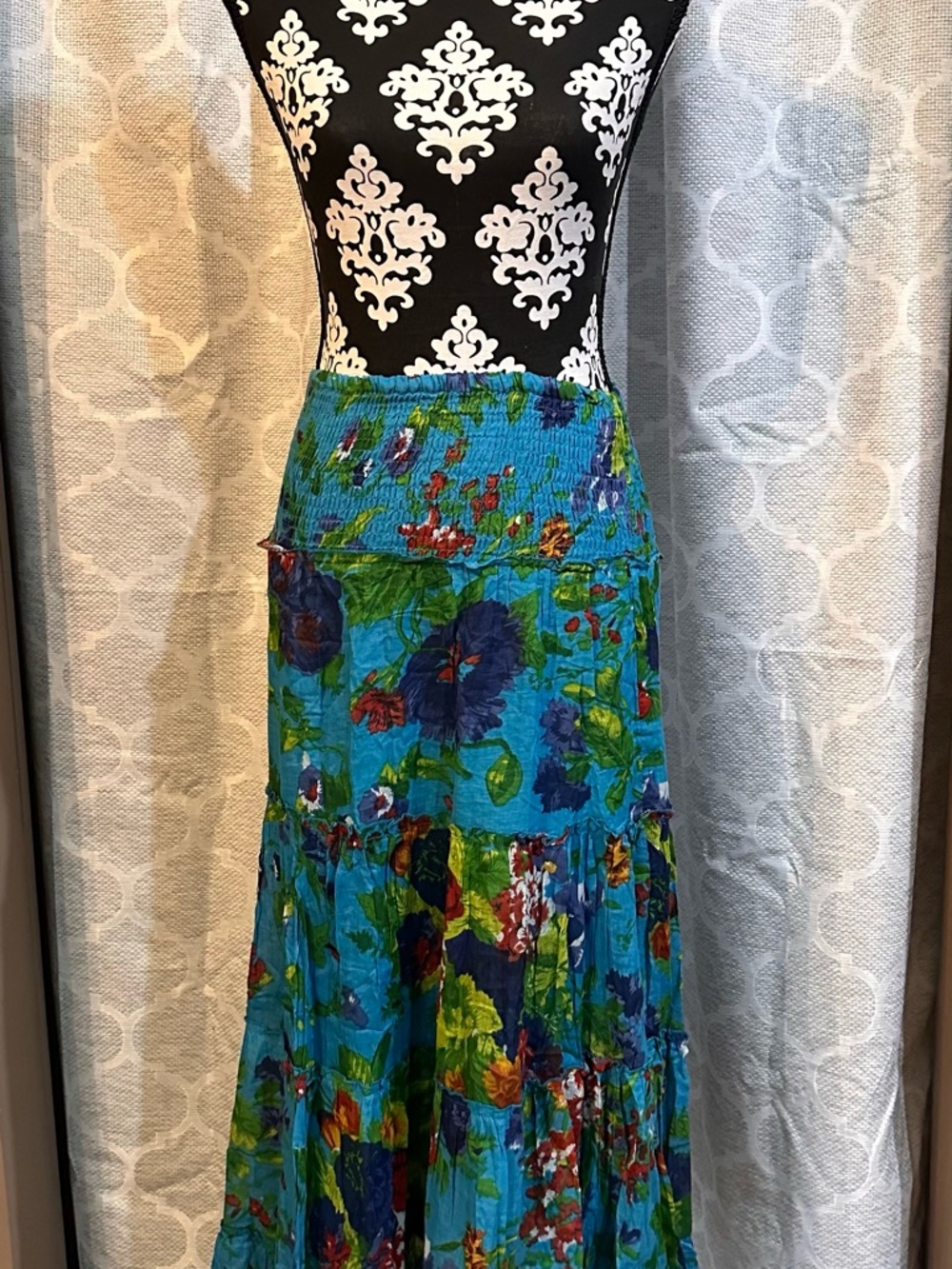 Coline Turquoise Floral Maxi Skirt with Smocked Waist size M